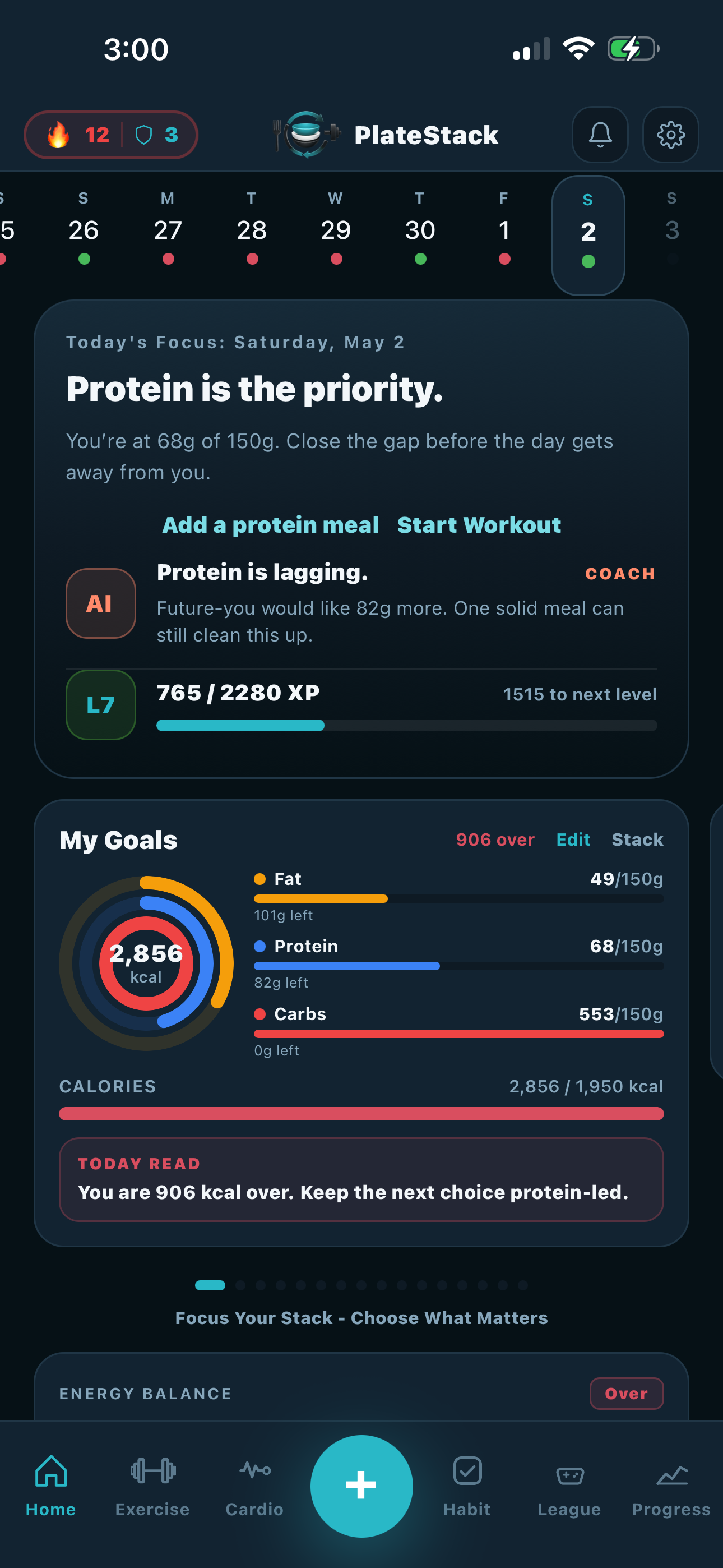 PlateStack app — food tracking and macro dashboard